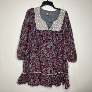 Elestory‎ 100% cotton peasant dress floral pattern size XL